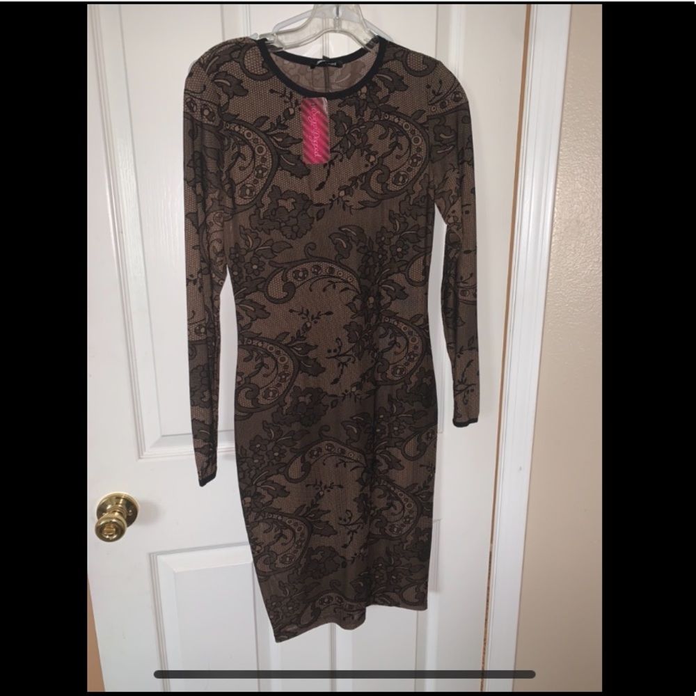 Bodycon brown and black midi dress